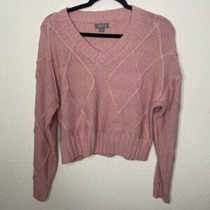 Cupcake V-Neck Chunky Crop Diamond  Knit Sweater Womens M Pink Cotton Preppy Coz